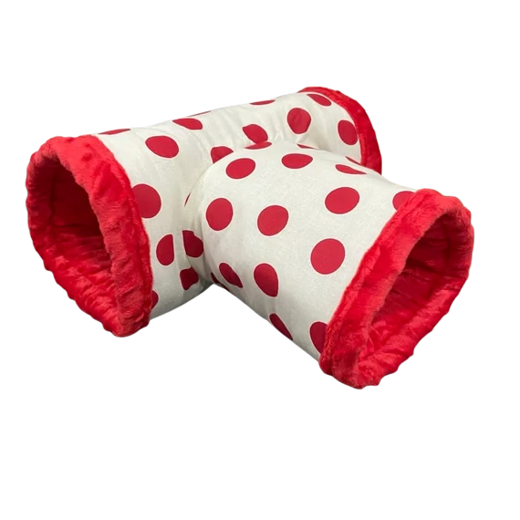 Dupla alagút kisállatok számára - piros pöttyös 