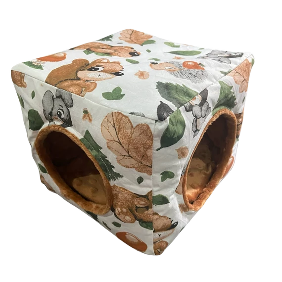 Puha kockaház kisállatfekhely - erdei állatok Nr. 1. mintás